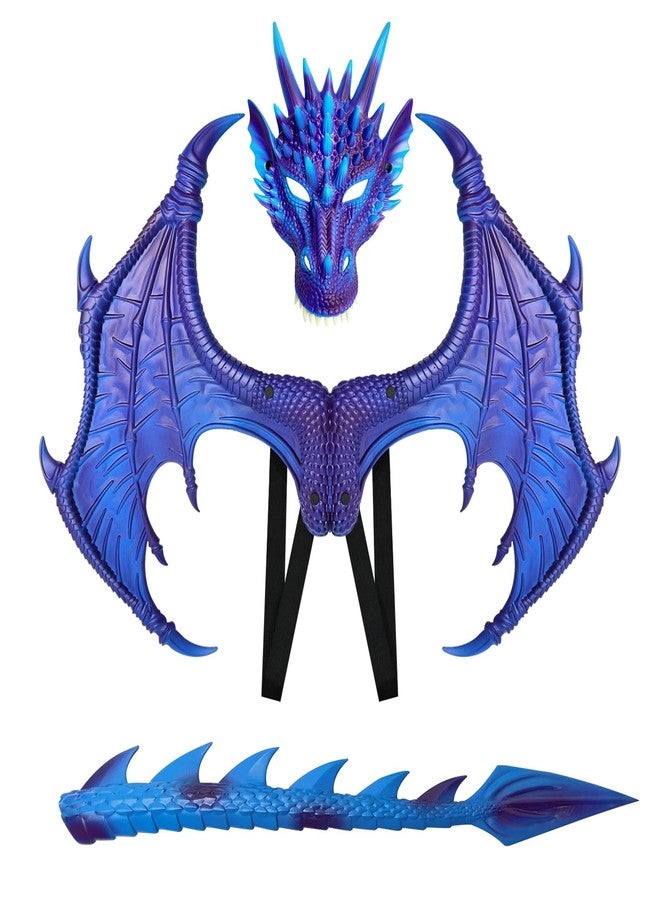IncreDecor Dragon Costume for Kids Dinosaur Tail Mask Set, Cool Halloween Costume Cosplay Dragon Costume Mask for Children Boys (Cool Blue) - Image 1